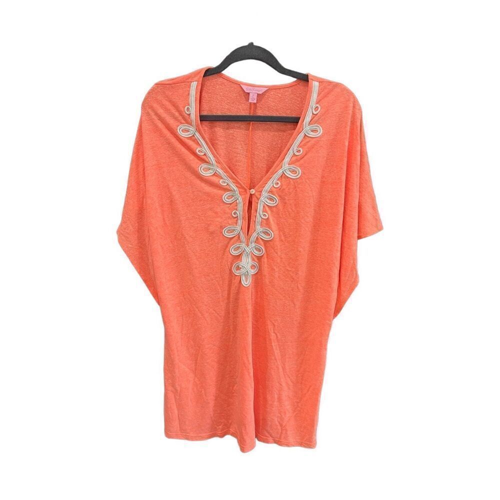 Lilly Pulitzer Womens Orange Keyhole Embroidered Cover Up Swimwear Size Small